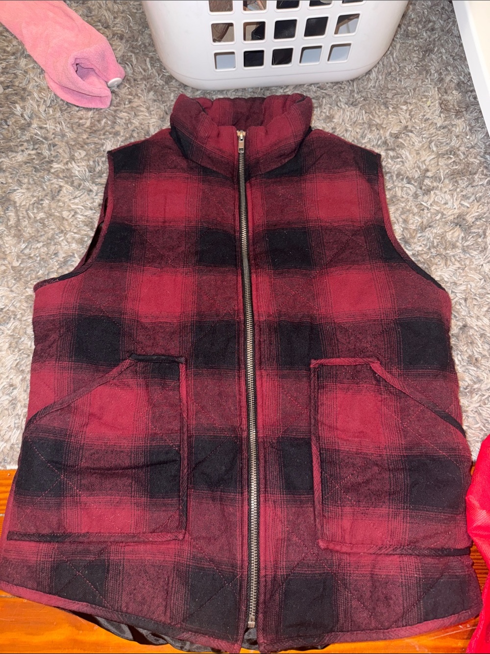 U.S. Polo Assn. Red and Black Plaid Quilted Vest